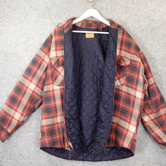 Vintage ST JOHNS BAY Heavy Flannel Jacket Mens XL Tall Red Plaid Diamond Quilted